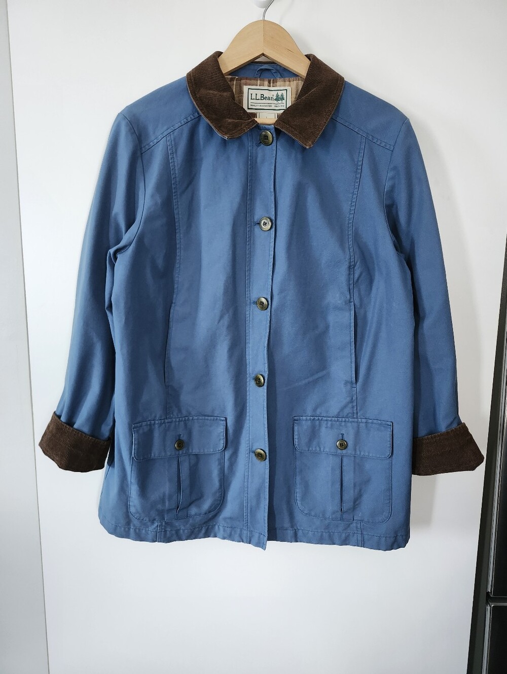 L.L BEAN Women's Blue Canvas Chore Barn Coat Utility Jacket Flannel Lined Large